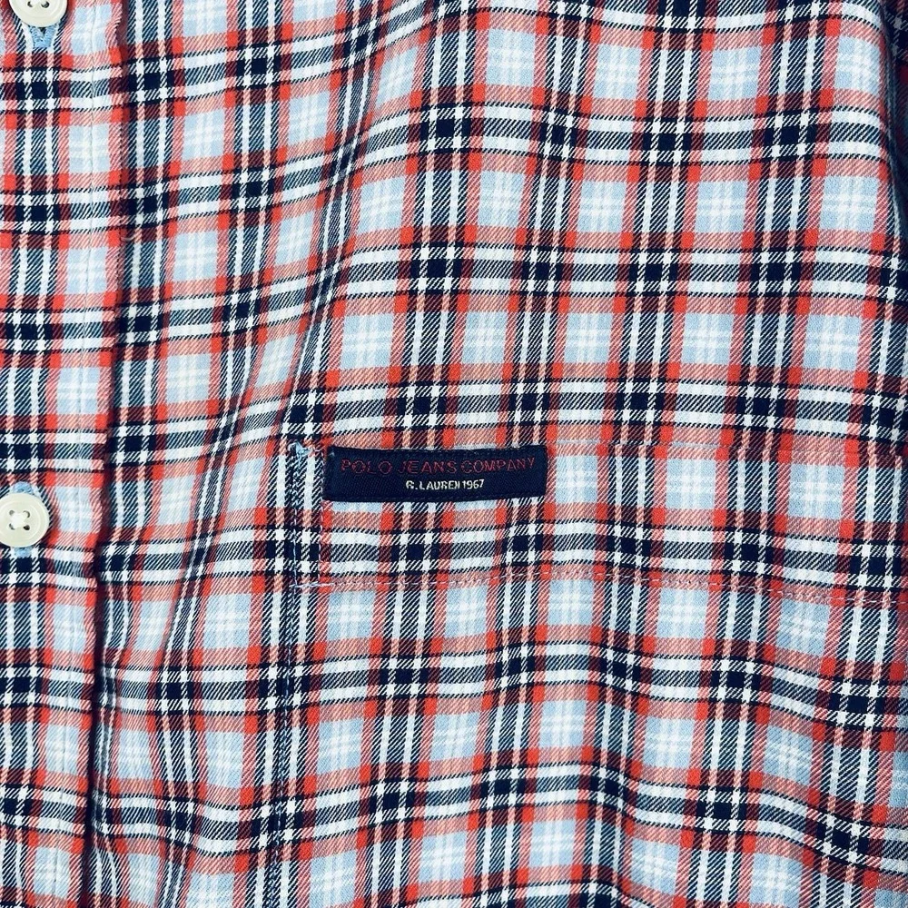 Polo Jeans Ralph Lauren Men's Shirt Large Red‎ Blue White Plaid Button Up Pony